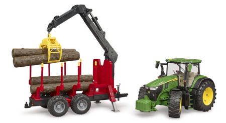 Bruder 03154 Traktor John Deere 7R 350 z przyczepą wraz z żurawiem i 4 balami drzewa 031541