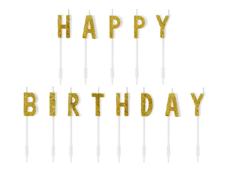 Świeczki urodzinowe Happy Birthday 13szt 2,5cm złote 105850