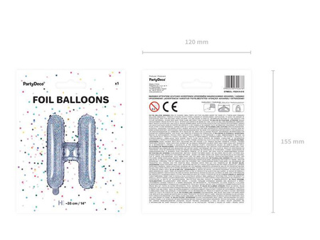 Balon foliowy litera "h", 35cm, holograficzny