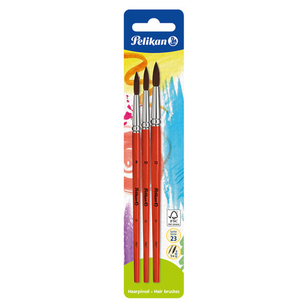 Pelikan Zestaw pędzli 3szt 8,10,12 okrągłe blister 700391