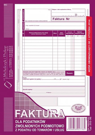 Druk faktura a5 dla zwoln.podm.z podatku pionowa 202-3e