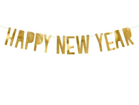 Baner happy new year, złoty, 10 x 90 cm