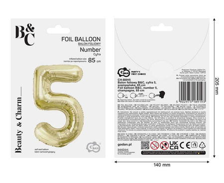 Balon foliowy B&C cyfra 5 szampańska 85 cm AA 189193
