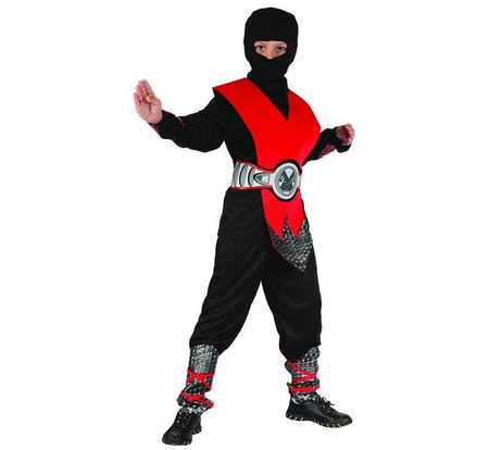Zestaw Czerwony Ninja (koszula, kaptur, spodnie, ochraniacz, pas) r.120/130cm 671589