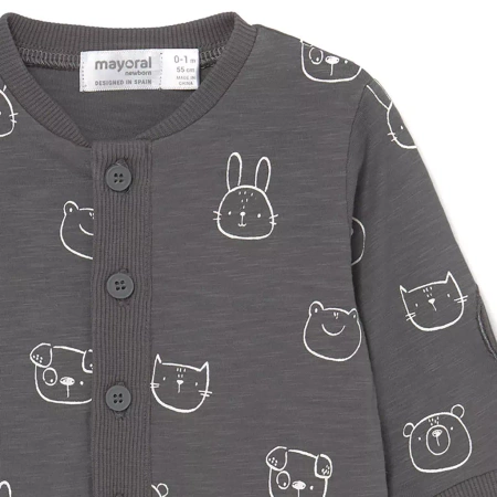 Mayoral Pajacyk długi bez stópek Kolor 90 Antracit  Rozmiar 0-1 m