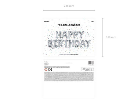 Balon foliowy happy birthday, 340x35cm, srebrny