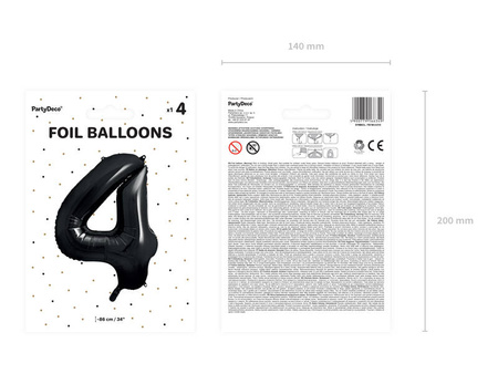 BALON FOLIOWY CYFRA 4 CZARNY 86CM 166349