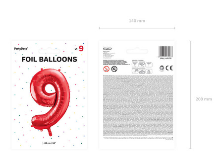 Balon foliowy cyfra 9 czerwony 86cm 169067