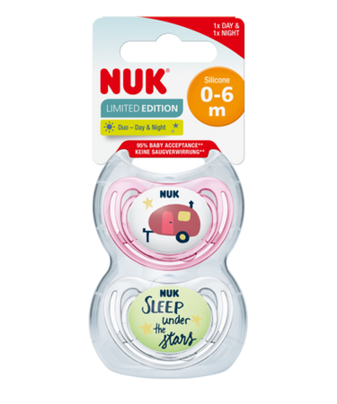 Nuk smoczki uspokajające silikonowe 0-6m-cy hello adventure 2szt 361459