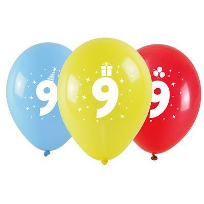 Balony z nadrukiem cyferki 9 3 szt 221986