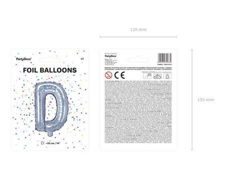 Balon foliowy litera "d", 35cm, holograficzny