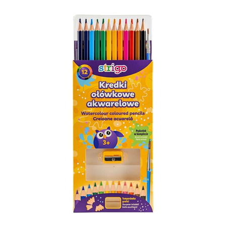Strigo Kredki ołówkowe akwarelowe 12 szt + temperówka 944432