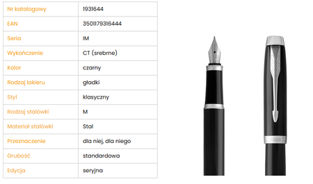 Parker Pióro wieczne czarne CT Im Core Royal nr 1931644