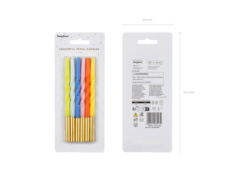Świeczki urodzinowe zakręcone mix kol 6szt 14cm 105881