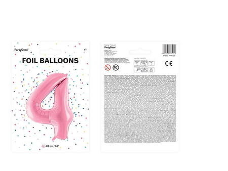 Balon foliowy cyfra 4 różowy 86cm 795013