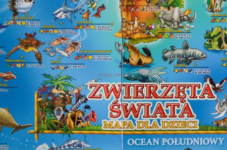 Zwierzęta świata+świat prehistoryczny Mapa dla dzieci laminat 461796