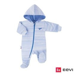 Pajac na podszewce z kapturem SKY niebieski w paseczki 056