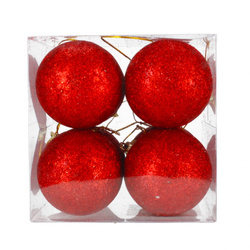 Bombki brokatowe pudełko 8szt czerwone 226486