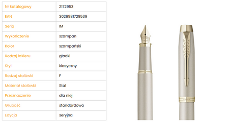 Parker 2172953 Pióro wieczne IM Monochrom Champagne 729539