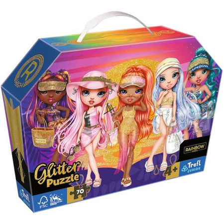 Puzzle Trefl 70 glitter w kuferku Brokatowe laleczki MGA Rainbow High 530209
