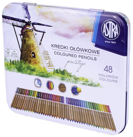 Kredki ołówkowe 24kol drewno cedrowe 48kol Prestige Astra 101934 