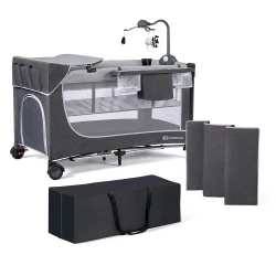 Kinderkraft Łóżeczko turystyczne Leody grey z akcesoriami 917952