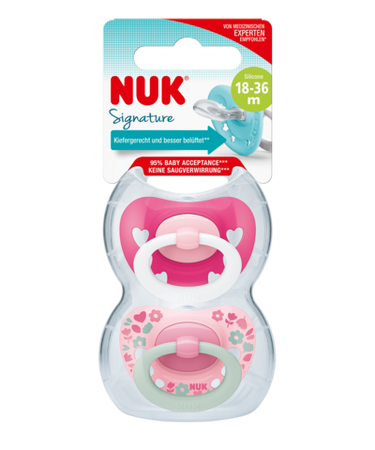 Nuk Smoczek uspokajający silikonowy 0-6 m-cy Signature Night 2szt /box 382300