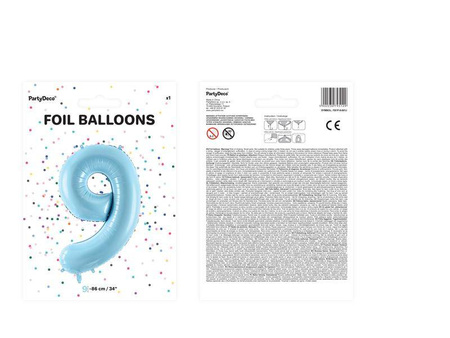 Balon foliowy cyfra 9 jasny niebieski 86cm 795129