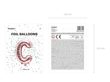 Balon foliowy litera "c", 35cm, różowe złoto