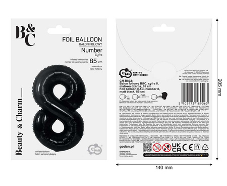 Balon foliowy B&C cyfra 8 matowa czarna 85 cm 189063