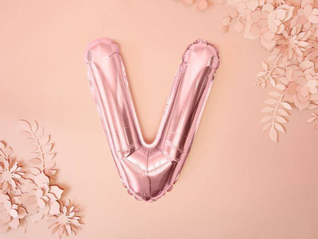 Balon foliowy litera "v", 35cm, różowe złoto