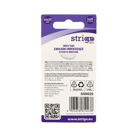 Strigo Zakładki indeksujące z linijką 45x20mm 3 kolory 60 kartek 810238