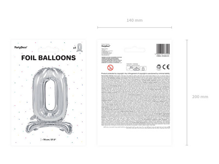 Stojący balon foliowy 70cm srebrny Cyfra 0 173125