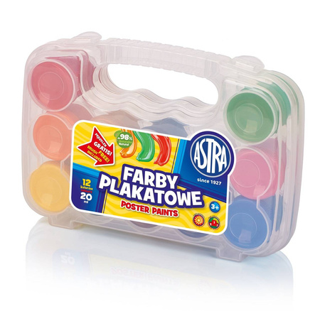 Farby plakatowe 12kol 20ml walizka 102481 astra