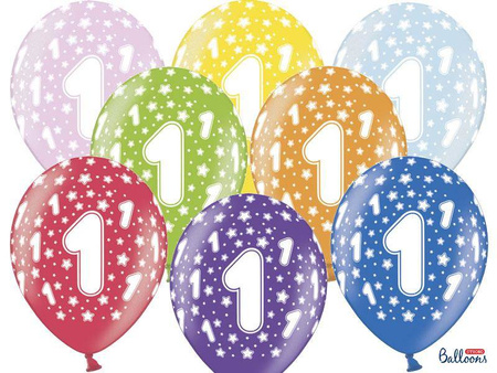 Balony 30cm, 1st birthday, metallic mix 