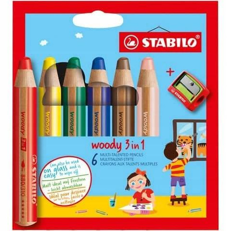 Kredki stabilo woody 3w1 z temperówką 6 kolorów