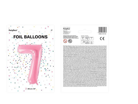 Balon foliowy cyfra 7 różowy 86cm 795075