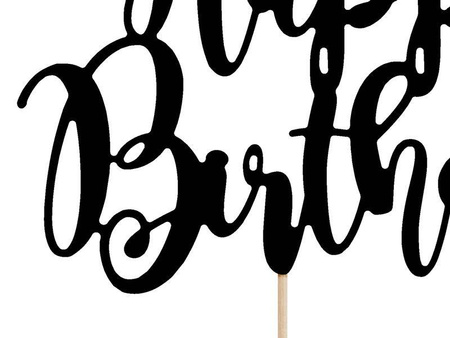 Topper na tort happy birthday, czarny, 22,5cm