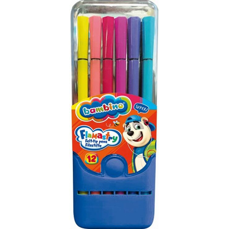 FLAMASTRY 12 kol. W PUDEŁKU PLASTIKOWYM MINI ZOO STANDARD 649745