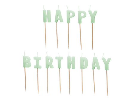 Świeczki urodzinowe Happy Birthday 13szt 2,5cm jasny zielony 067523