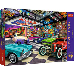 Puzzle Trefl 1000 Premium Plus Tea Time Garaż kolekcjonera samochodów 108453
