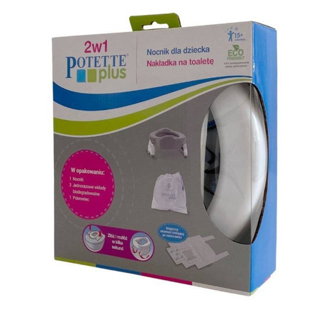 Potette Plus 2 w 1 Nocnik dla dziecka i nakładka na toaletę, biało-szary 006253