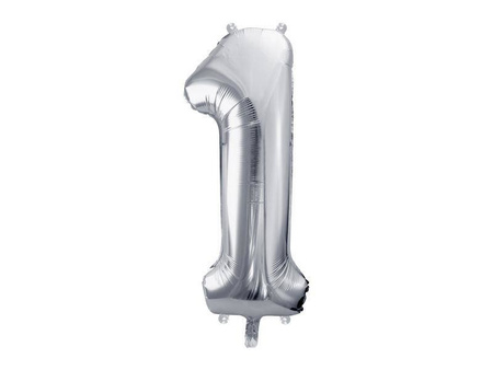 Balon foliowy cyfra "1", 86cm, srebrny