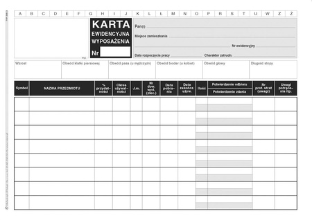 Druk karta ewidencji wyposażenia a5 a"50 346-3