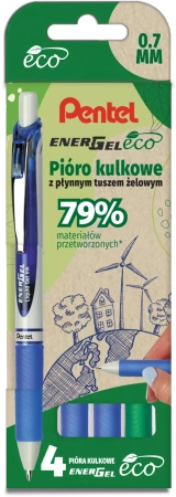 Pentel Zestaw Piór kulkowych BL77 ECO 3niebieskie+1zielony 025211