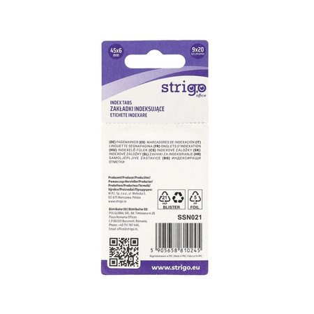 Strigo Zakładki indeksujące 45x6mm 9 kolorów 180 kartek 810245