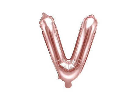 Balon foliowy litera "v", 35cm, różowe złoto