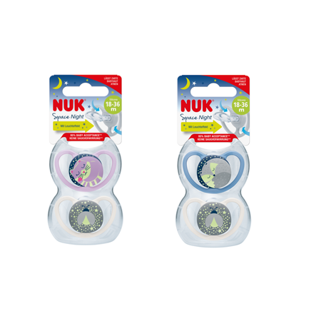 Nuk smoczki uspokajające silikonowe 6-18 m-cy Space Night 2 szt