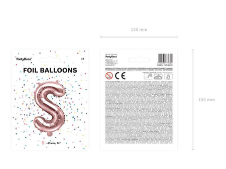 Balon foliowy litera "s", 35cm, różowe złoto