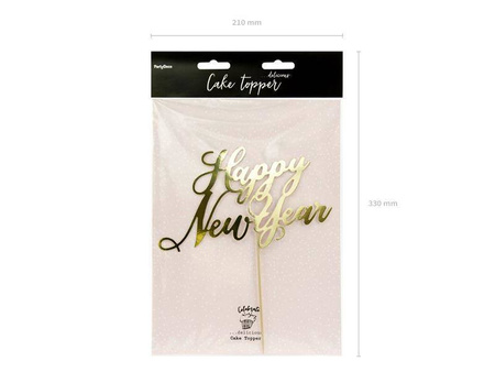 Topper na tort happy new year, złoty, 24cm